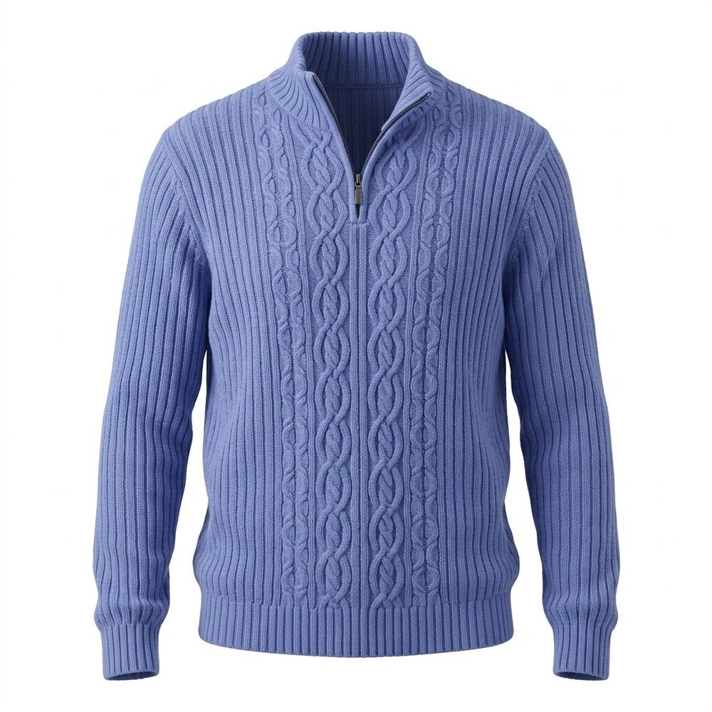 Lands' End Direct Mock Neck Cable Knit Half Zip Sweater Women Size L